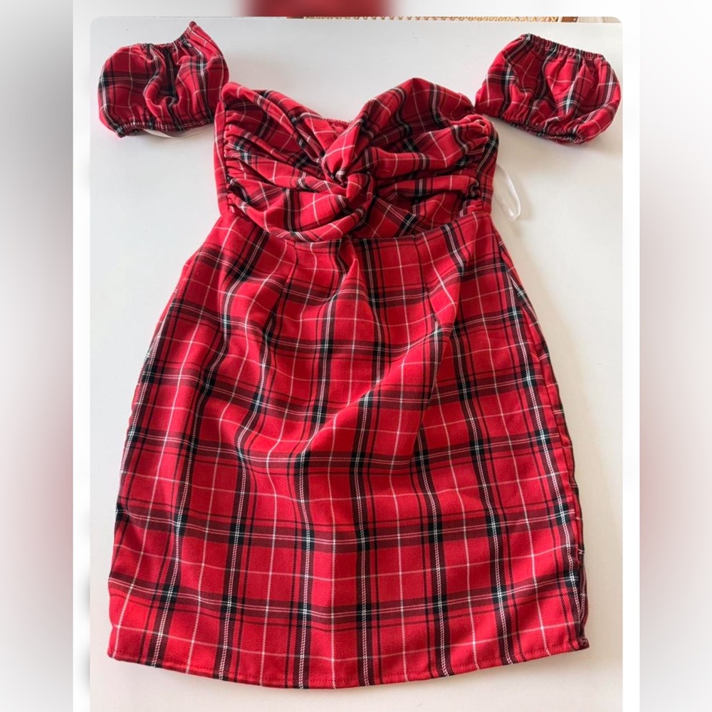 & Other Stories Red Plaid Mini Dress